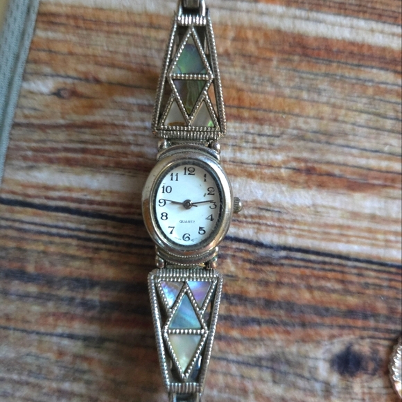 Abalone Accessories - Vintage Silver And Mother Of Pearl Watch